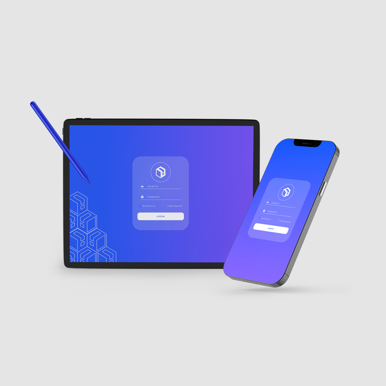 Tablet e celular com a tela de login do sistema Loginfo