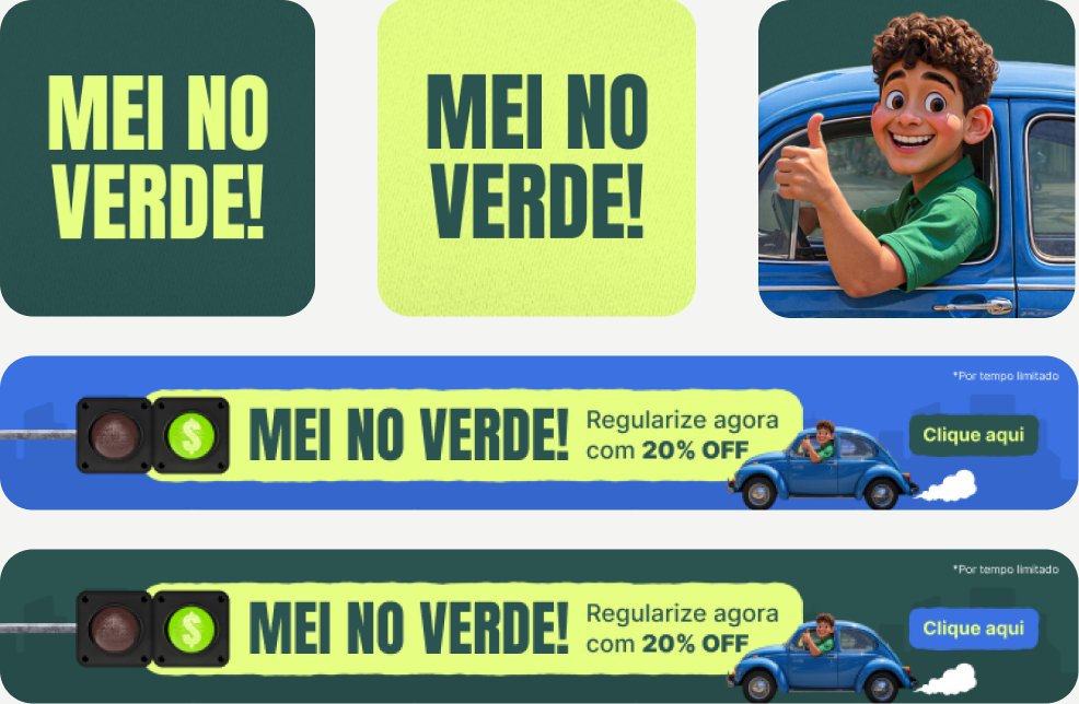 Peças MEI no Verde: selos, personagem e banners