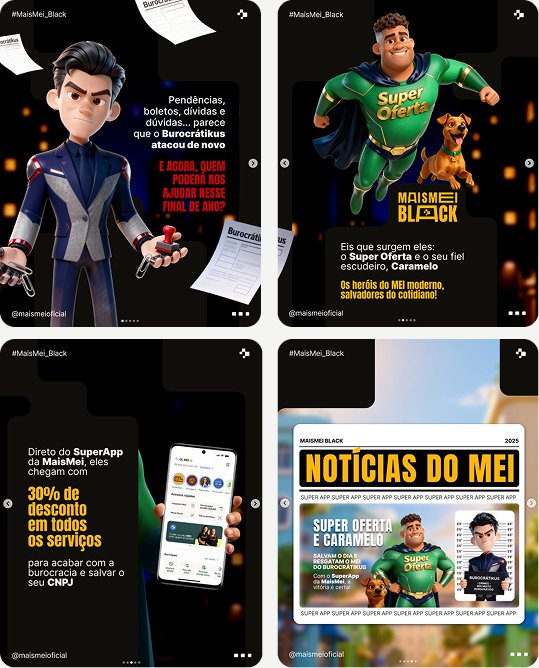 Posts da campanha MaisMei Black com Super Oferta e Caramelo