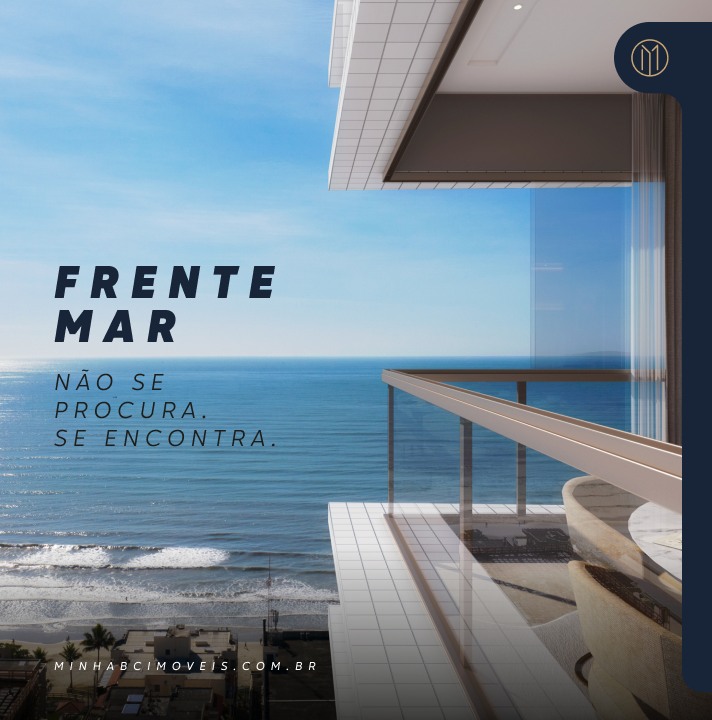 Varanda de apartamento frente mar, e a frase Frente mar não se procura, se encontra