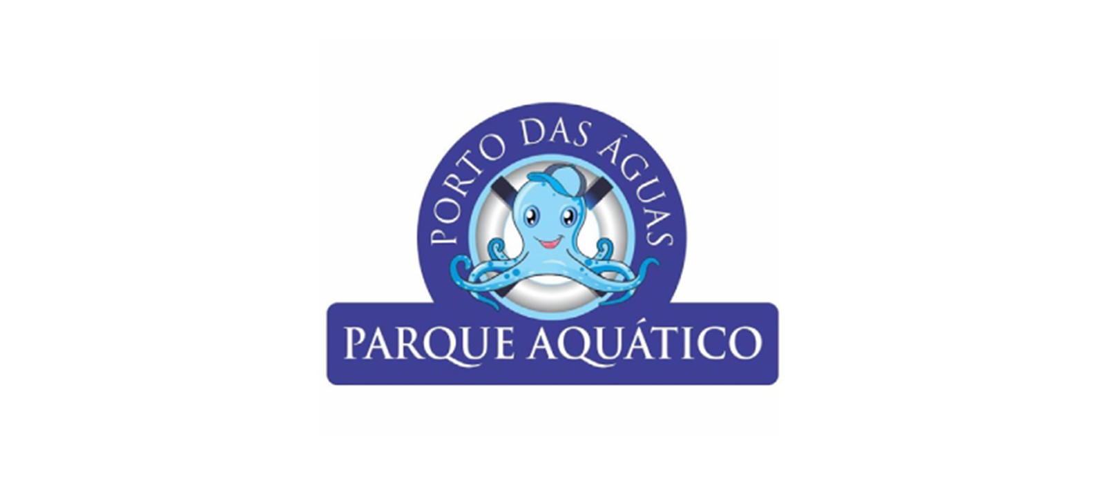 Marca antiga do Porto das Águas: polvo com boia e faixa Parque Aquático