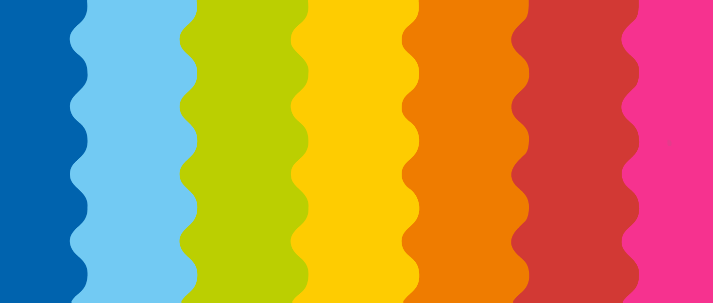 Faixas onduladas nas sete cores da marca