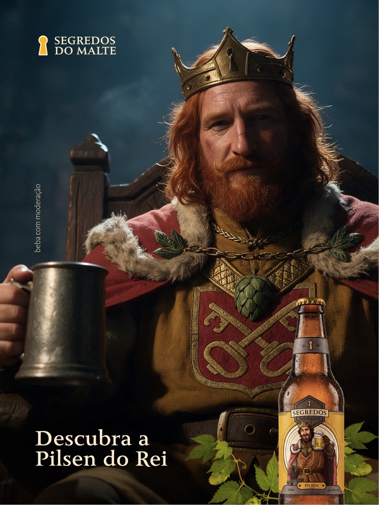 Post Descubra a Pilsen do Rei: o Rei Oliver no trono com a garrafa da Pilsen